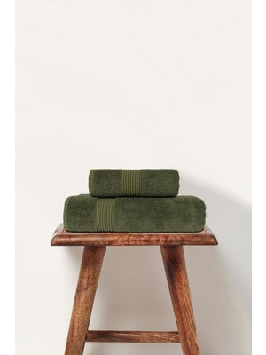 Ellaline 2'li Banyo Havlusu Seti %100 Pamuk Sertifikalı, Vücut ve Baş Havlusu, 50X90 - 70X140 Koyu Yeşil