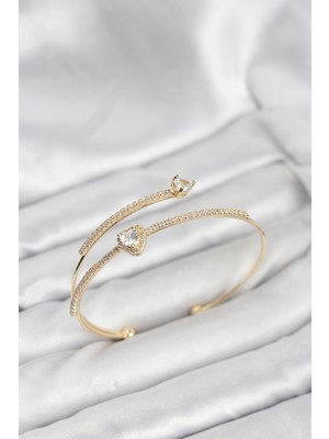Bsre Kalp Model Pirinç Kadın Bileklik (Gold Renk)