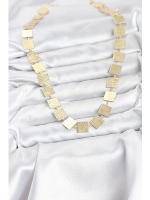 Bsre Kare Plaka Model Kadın Kolye (Gold Renk)