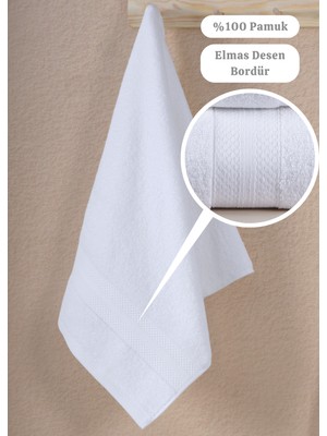 Ellaline 4'lü Banyo Havlusu Seti %100 Pamuk Sertifikalı, 50X80 - 70X130, Elmas Desen Bordürlü Lila Beyaz