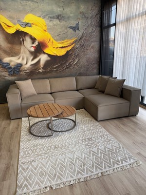 Erduran Mobilya Angelo 4 Modül Sırt Minderli Leke Tutmaz Kumaş Köşe Koltuk Takımı