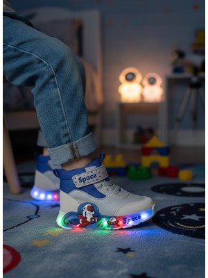 Foopi Space Işıklı Erkek Çocuk Botu Suni Deri Cırt Cırtlı Ortopedik Taban 22-25
