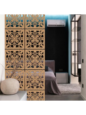 Makta ® Perde Paravan | Lazer Kesim Ahşap Sarkıt Seperatör, 4'lü Panel Levha Seti