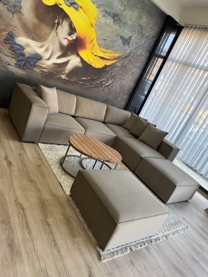 Erduran Mobilya Angelo 6 Modül Zero 05 Sırt Minderli Leke Tutmaz Kumaş Köşe Koltuk Takımı