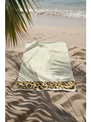 Ellaline Leopar Plaj Havlusu %100 Pamuk Sertifikalı Deniz & Havuz Havlu Krem 70X140CM