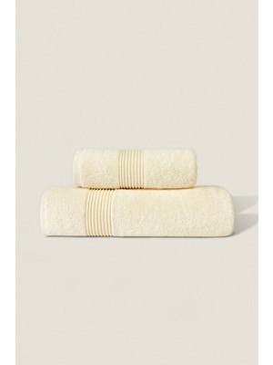 Ellaline 2'li Banyo Havlusu Seti %100 Pamuk Sertifikalı, Vücut ve Baş Havlusu, 50X90 - 70X140 Krem Renk