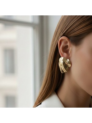 Lente Aksesuar Gold Renk Midye Küpe - Vintage Tasarım Kabuk Model Küpe