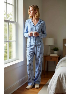 Benerly Kadın Gömlek Yaka Standart Kol Regular Kalıp Dokuma Pijama Takımı Fonksiyonel Dayanıklı Şık