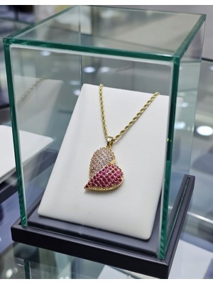 Jade'm Gold Altın Kaplama Çelik Pembe Kalpli Kolye