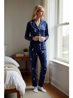 Benerly Kadın Gömlek Yaka Standart Kol Regular Kalıp Pijama Takımı Fonksiyonel Spor