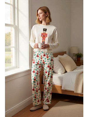 Benerly Kadın Bisiklet Yaka Düşük Kol Uzun Kollu Regular Kalıp Pijama Takımı Kaliteli