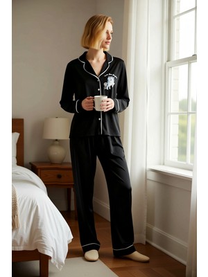 Benerly Kadın Gömlek Yaka Standart Kol Regular Kalıp Pijama Takımı Fonksiyonel Kaliteli %100 Pamuk
