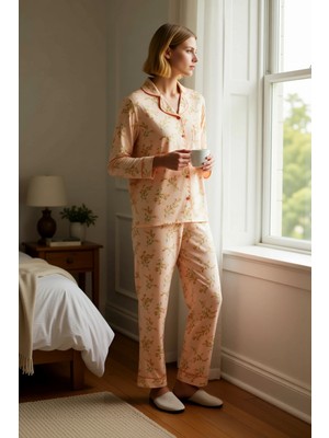 Benerly Kadın Gömlek Yaka Uzun Kol Regular Kalıp Dokulu Örme Pijama Takımı Fonksiyonel Dayanıklı Şık