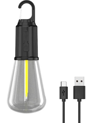 Go İthalat Rustik Taşınabilir Şarjlı Tasarruflu Ampul 10W LED Lamba Type-C Şarj Askılı Asma Aydınlatma T020 (5250)