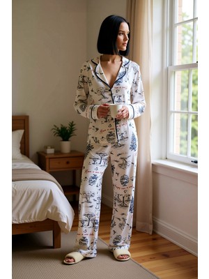 Benerly Kadın Gömlek Yaka Uzun Kollu Regular Kalıp Pijama Takımı Fonksiyonel Kaliteli