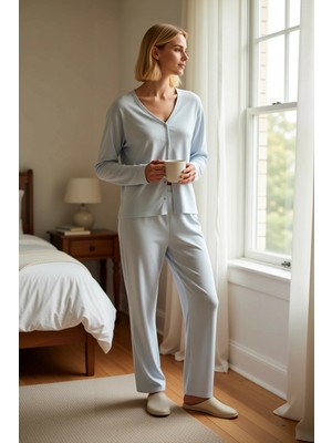 Benerly Kadın Gömlek Yaka Standart Kol Regular Kalıp Örme Pijama Takımı Fonksiyonel Dayanıklı Spor