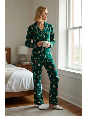 Benerly Kadın Gömlek Yaka Standart Kol Regular Kalıp Pijama Takımı Fonksiyonel Modern