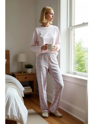 Benerly Kadın Bisiklet Yaka Standart Kol Regular Kalıp Ekose Desen Pijama Takımı Spor