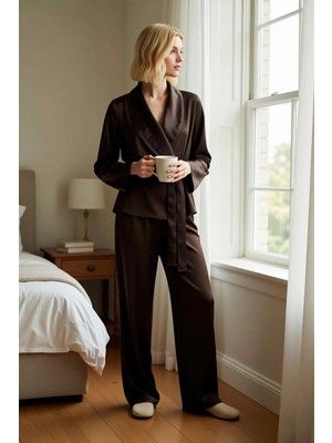 Benerly Kadın V Yaka Uzun Kol Relaxed Kalıp Dokuma Pijama Takımı Fonksiyonel Dayanıklı