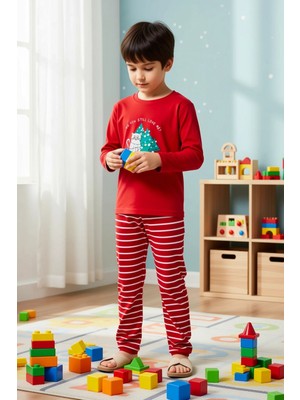 Benerly Unisex Çocuk Bisiklet Yaka Standart Kol Uzun Kollu Regular Kalıp Pijama Takımı Estetik %100 Pamuk
