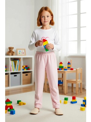 Benerly Kız Çocuk Bisiklet Yaka Standart Kol Uzun Kol Regular Kalıp Örme Baskılı Pijama Takımı Estetik