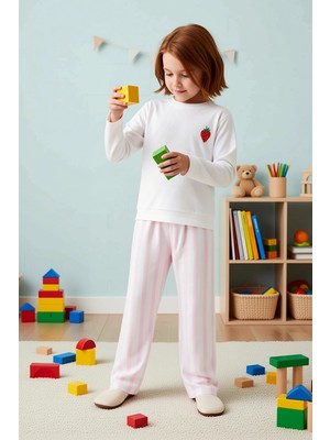 Benerly Kız Çocuk Bisiklet Yaka Standart Kol Regular Kalıp Baskılı Pijama Takımı Fonksiyonel %100 Pamuk