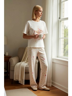 Benerly Kadın Bisiklet Yaka Kısa Kollu Regular Kalıp Pijama Takımı Fonksiyonel Modern