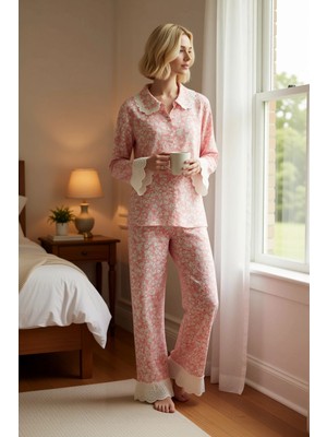 Benerly Kadın Gömlek Yaka Uzun Kol Shally Dokuma Pijama Takımı Fonksiyonel Dayanıklı Şık