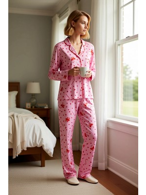 Benerly Kadın Gömlek Yaka Standart Kol Regular Kalıp Dokuma Pijama Takımı Fonksiyonel Şık