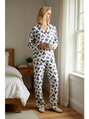 Benerly Kadın Gömlek Yaka Standart Kol Regular Kalıp Pijama Takımı Fonksiyonel Kaliteli %100 Pamuk