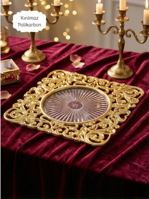 Le Paon 6 Adet Kare Gold Supla Seti 30 cm - Kare Amerikan Servis ve Yemek Masası Sunum Tabağı