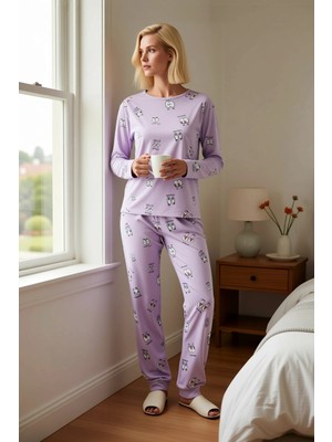 Benerly Kadın Bisiklet Yaka Düşük Kol Göz Desenli Pijama Takımı Fonksiyonel Dayanıklı