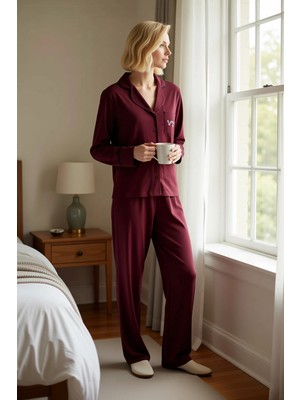 Benerly Kadın Gömlek Yaka Standart Kol Regular Kalıp Pijama Takımı Fonksiyonel Kaliteli %100 Pamuk
