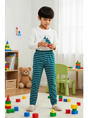 Benerly Unisex Çocuk Bisiklet Yaka Standart Kol Uzun Kollu Regular Kalıp Pijama Takımı Estetik %100 Pamuk