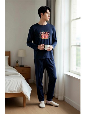 Benerly Erkek Bisiklet Yaka Standart Kol Pijama Takımı Fonksiyonel Dayanıklı Kaliteli Şık %100 Pamuk