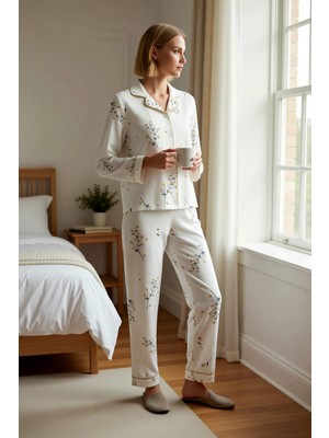 Benerly Kadın Gömlek Yaka Standart Kol Regular Kalıp Örme Pijama Takımı Fonksiyonel Dayanıklı Spor