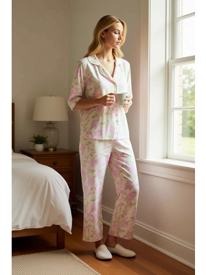 Benerly Kadın Gömlek Yaka Truvakar Kol Regular Kalıp Dokuma Pijama Takımı Fonksiyonel Şık