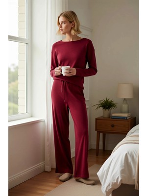 Benerly Kadın Bisiklet Yaka Düşük Kol Relaxed Kalıp Örme Pijama Takımı Fonksiyonel Dayanıklı Rahat