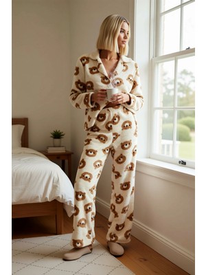 Benerly Kadın Gömlek Yaka Standart Kol Regular Kalıp Wellsoft Örme Pijama Takımı Şık