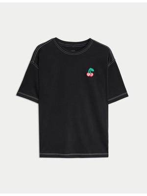 Marks & Spencer Saf Pamuklu Nakışlı Tişört (2-16 Yaş)