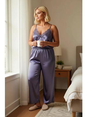 Benerly Kadın V Yaka Uzun Kol Regular Kalıp Saten Dokuma Pijama Takımı Fonksiyonel Dayanıklı Rahat