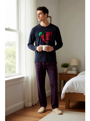 Benerly Erkek Bisiklet Yaka Standart Kol Regular Kalıp Uzun Örme Pijama Takımı Fonksiyonel Estetik