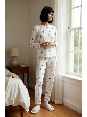 Benerly Kadın Bisiklet Yaka Uzun Kol Regular Kalıp Waffle Örme Pijama Takımı Fonksiyonel Dayanıklı