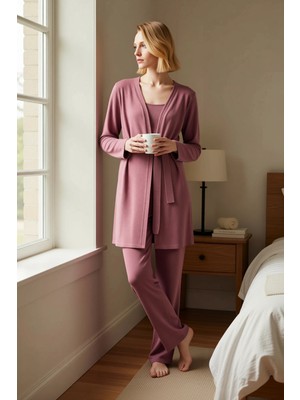 Benerly Kadın Havuz Yaka Standart Kol Regular Kalıp Örme Pijama Takımı Fonksiyonel Dayanıklı Rahat