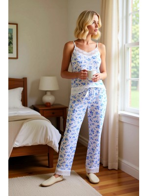 Benerly Kadın V Yaka Ince Askılı Regular Kalıp Örme Pijama Takımı Fonksiyonel