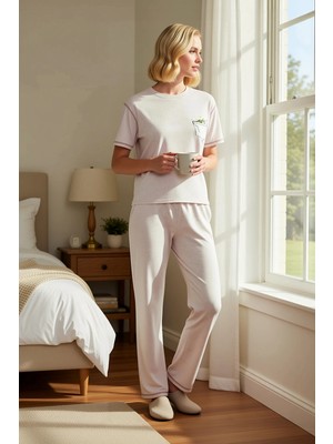 Benerly Kadın Bisiklet Yaka Kısa Kol Regular Kalıp Pijama Takımı Fonksiyonel Dayanıklı Şık %100 Pamuk