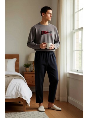 Benerly Erkek Bisiklet Yaka Standart Kol Regular Kalıp Polar Pijama Takımı Fonksiyonel Dayanıklı Şık