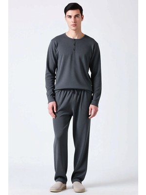 Benerly Erkek Düğmeli Yaka Standart Kol Regular Kalıp Waffle Örme Pijama Takımı Fonksiyonel Modern