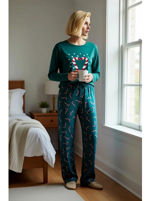 Benerly Kadın Bisiklet Yaka Standart Kol Pijama Takımı Fonksiyonel Dayanıklı Kaliteli Şık %100 Pamuk