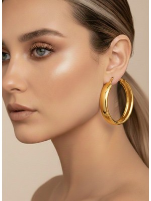 Eva Takı Store Halka Model Gold Renk Çelik Küpe 5cm